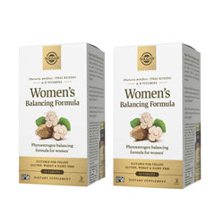 Solgar Women’s Balancing Formula bottle label highlighting phytoestrogen blend for daily balance.