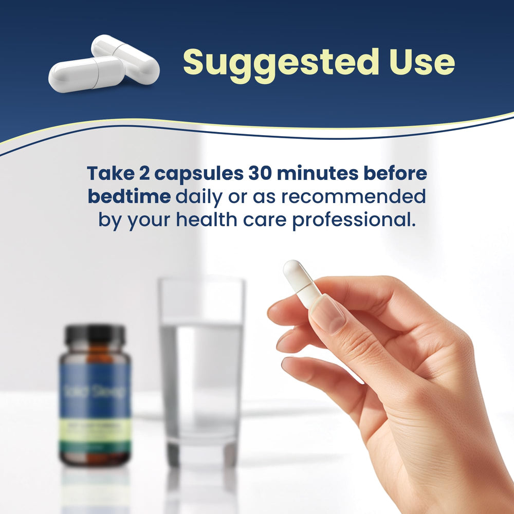 Solid Sleep Deep Sleep Formula on a bedside table for bedtime use
