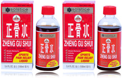 Solstice Medicine Company Zheng Gu Shui lotion bottle front view for targeted relief.