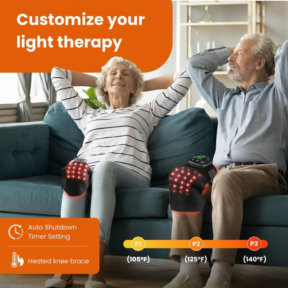 Solun knee brace touchscreen controls simplify choosing light and massage settings
