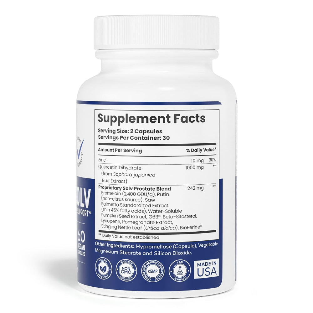 SOLV NATURALS Prostsolv capsules in hands show easy-to-swallow daily supplement