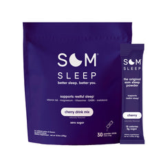Som Sleep packaging for cherry sleep aid powder showing convenient nightly routine