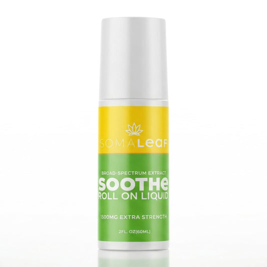 SomaLeaf Soothe Roll-On packaging showcases easy on-the-go topical relief
