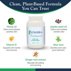 Sombra Hemp Massage Creme ingredients blend with hemp oil and natural extracts