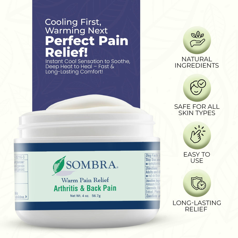 Sombra Warm Pain Relief Gel in hand during massage for warming comfort.