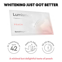 Something Nice Lumismart whitening strips peach application on teeth for comfortable at-home whitening.