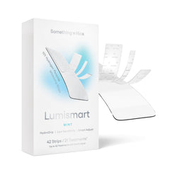 Something Nice Lumismart whitening strips packaging shows enamel-safe at-home whitening.