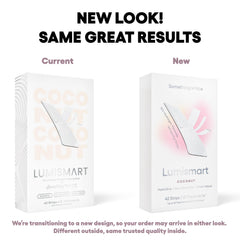 Something Nice Lumismart Whitening Strips smart-adjust-technology graphic highlights personalized whitening intensity.