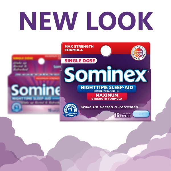 Sominex Original Formula tablets close-up highlighting easy-to-swallow design.