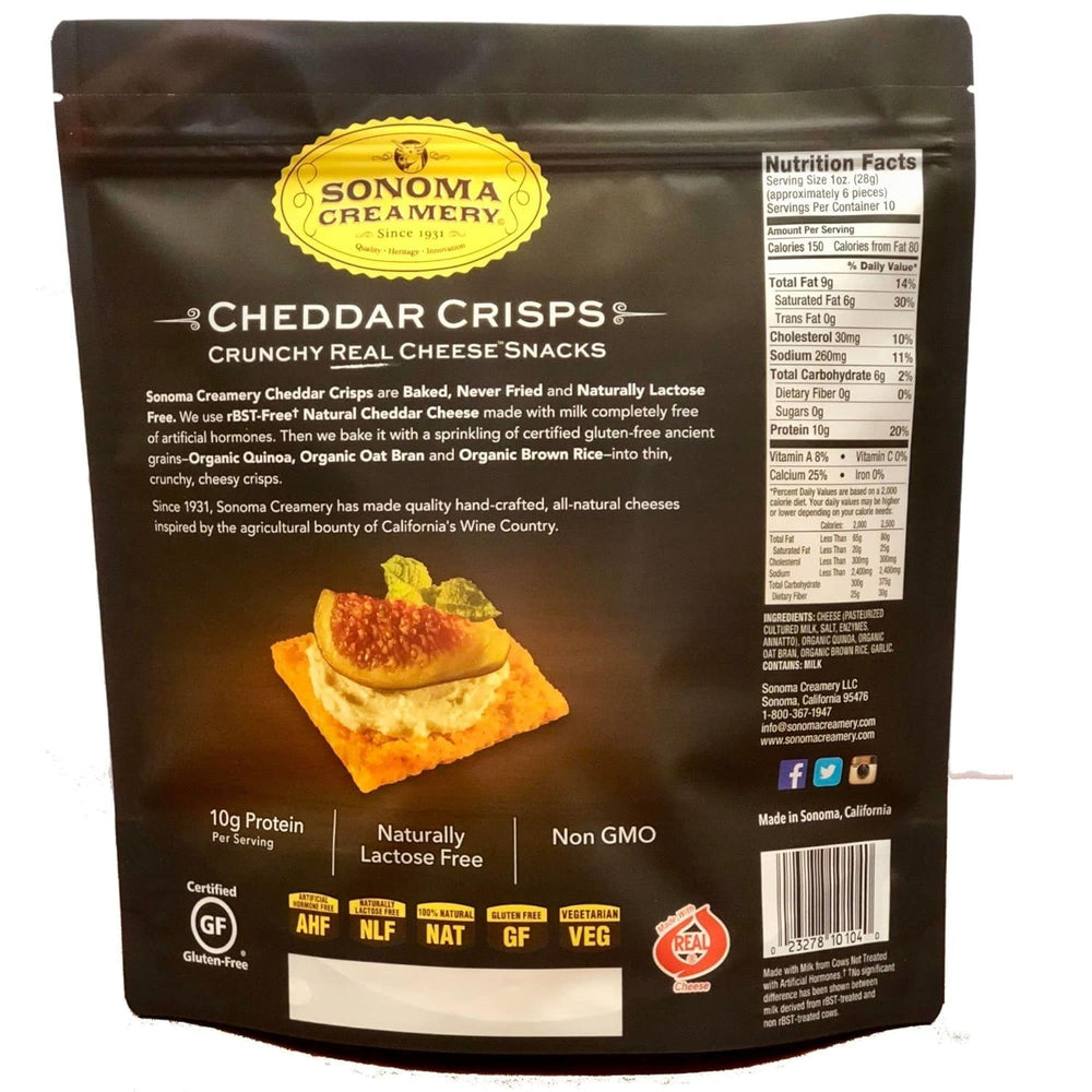 Close-up of Sonoma Creamery cheddar crisps' crunchy texture.