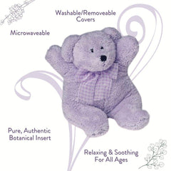 Lou the Lavender Bear removable cover close-up highlights plush, hypoallergenic material for soft comfort.