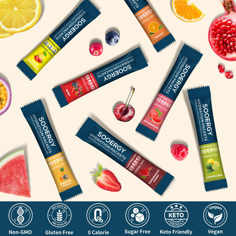 Sooergy electrolytes powder orange sticks help maintain hydration during outdoor training