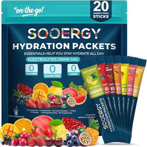 Sooergy electrolytes powder watermelon flavor sticks support on-the-go hydration after activity