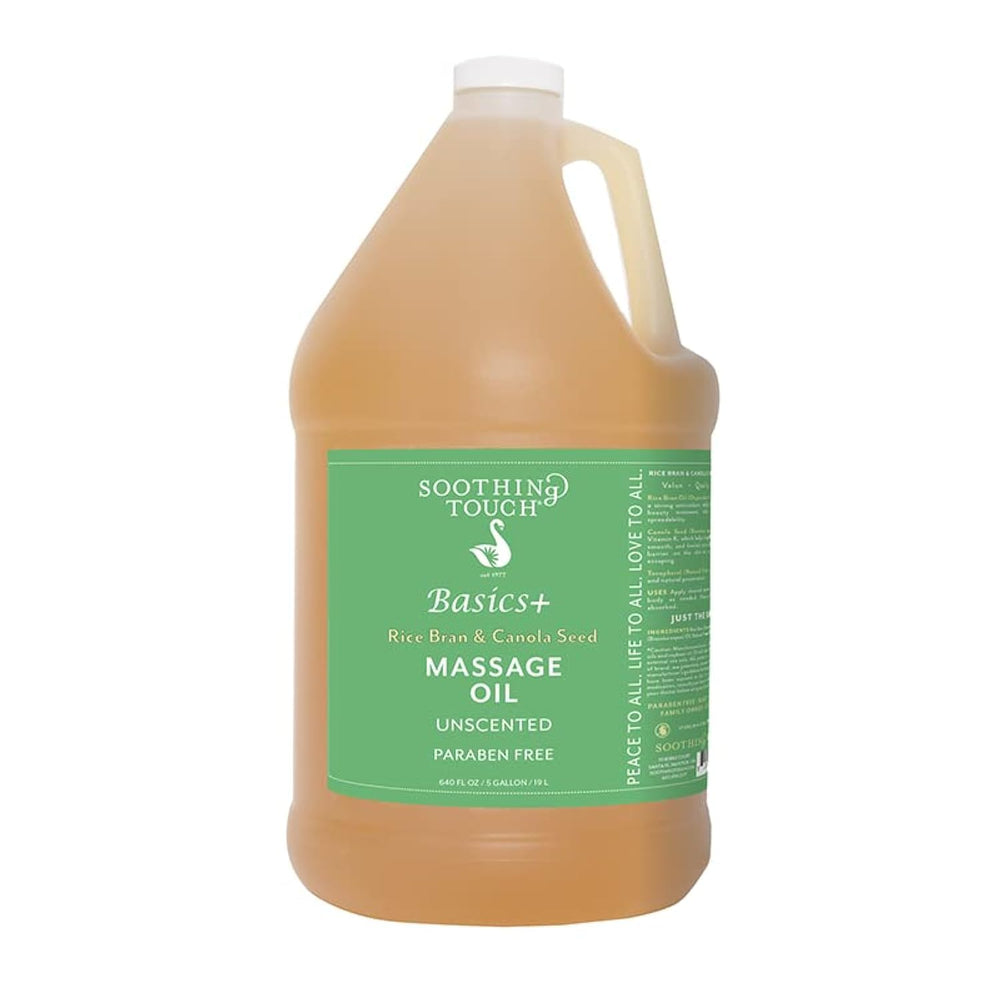 Soothing Touch Basics+ bottle pour provides smooth glide for at-home massages and skin hydration.