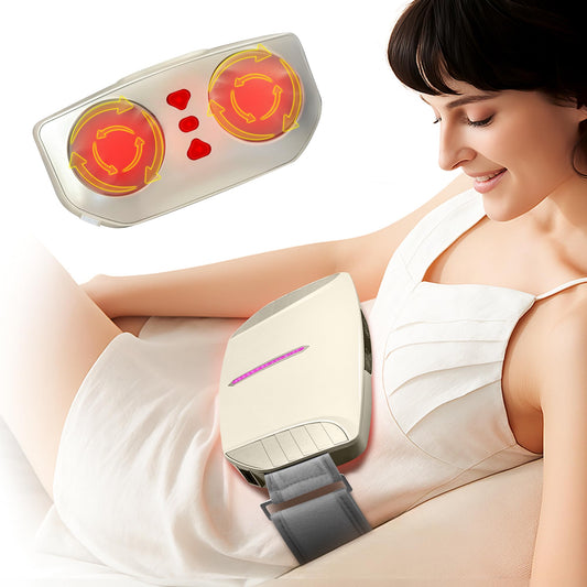 SORELAX double-disc abdominal massager with heat, front view for compact relief from bloating