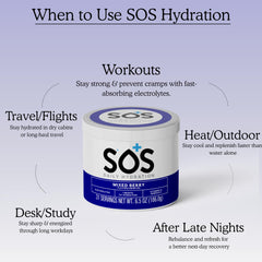 Close-up of SOS Hydration stick packet for mess-free travel hydration.