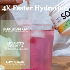 SOS Rainbow Sherbet powder dissolving in water for rapid mix.