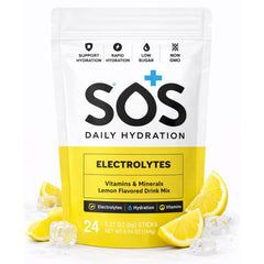 SOS Hydration stick packet in lemon flavor for quick on-the-go hydration.
