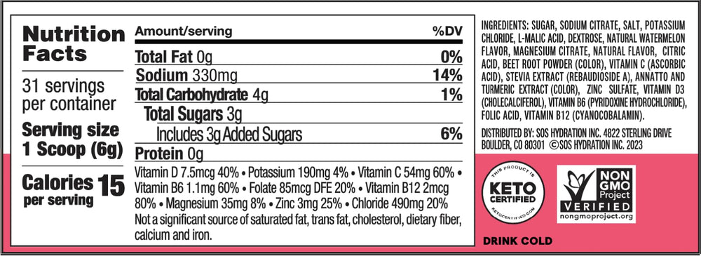 SOS Hydration Watermelon powder dissolving in water