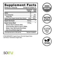 SOTRU mushroom powder in a shake prep scene hints customizable wellness routines.