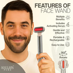 SOULSPA PURE wand in use on the face for targeted, gentle massage.