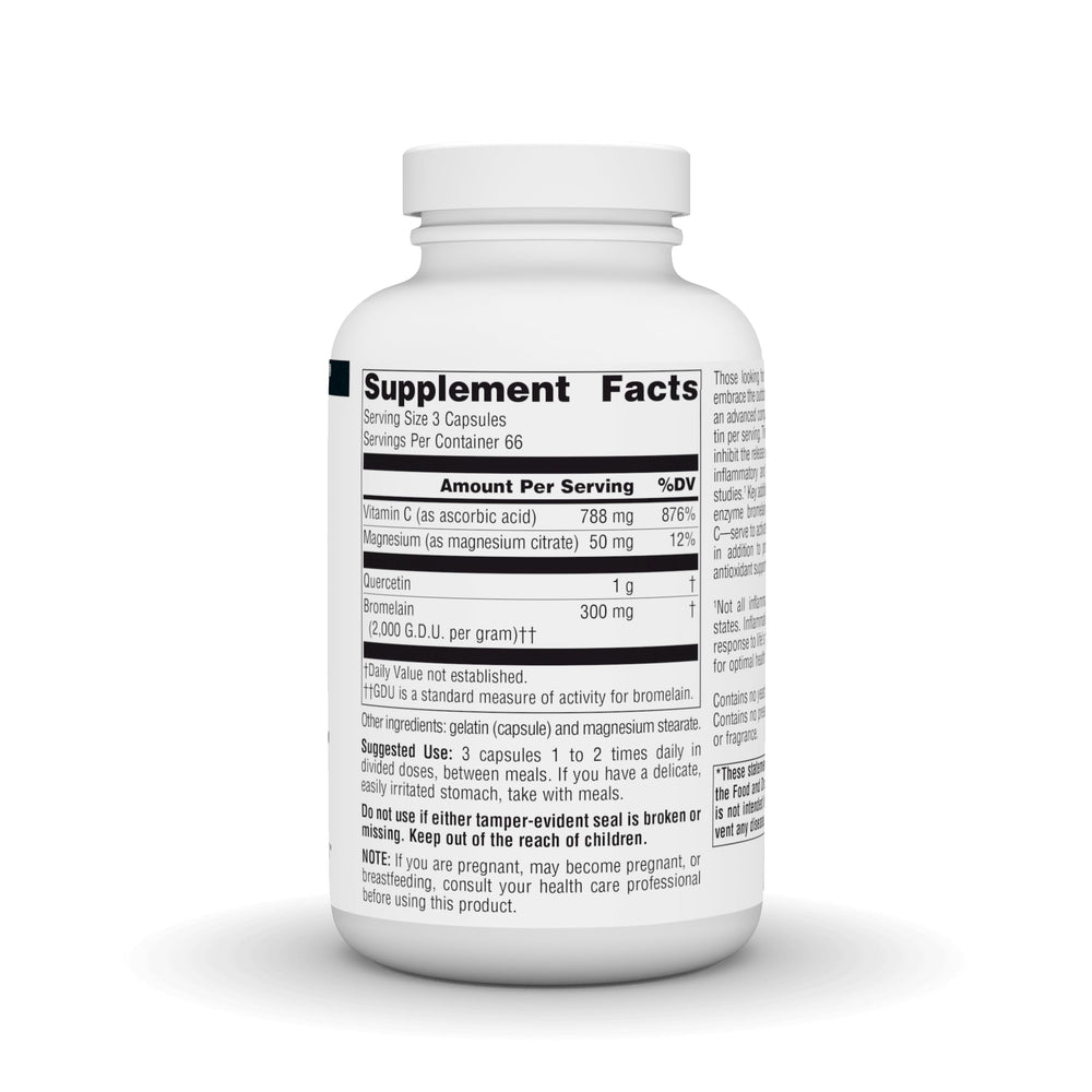 Source Naturals Activated Quercetin bottle back label with ingredients and directions.