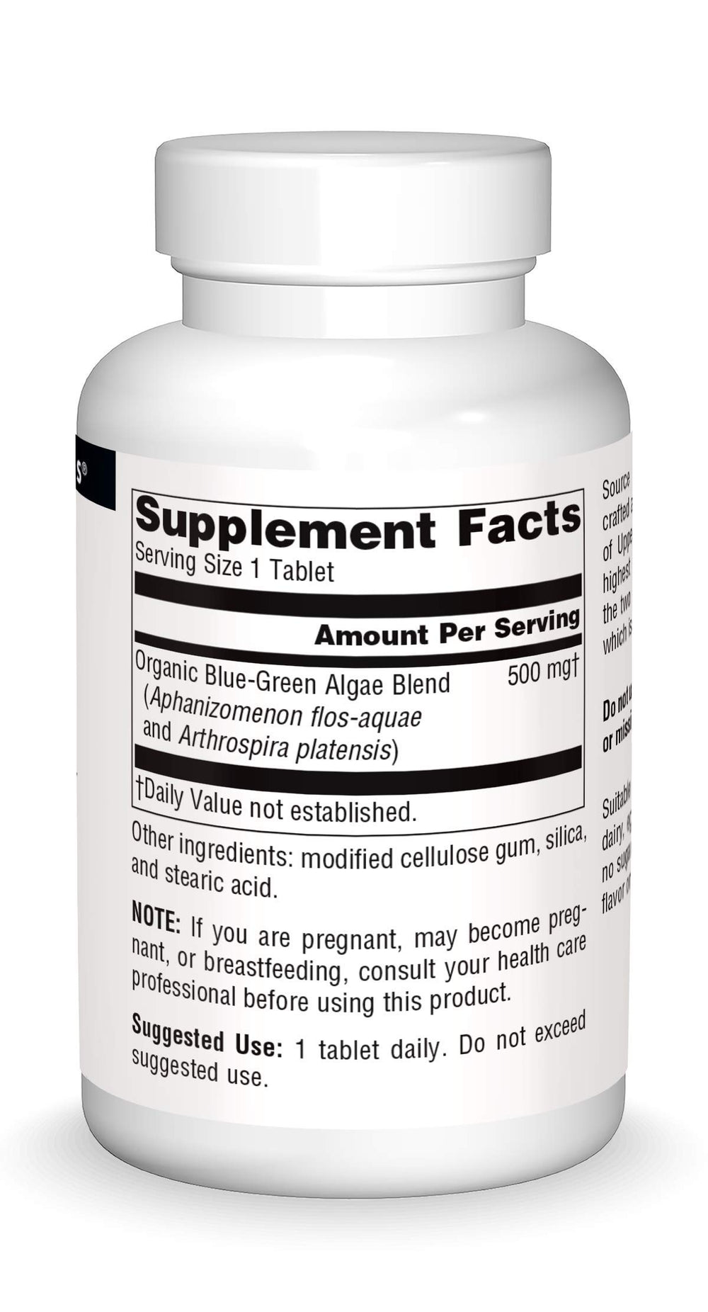 Source Naturals algae tablets closeup highlighting vegan friendly option