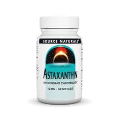 Source Naturals Astaxanthin bottle front showing 60 capsules for daily antioxidant support.