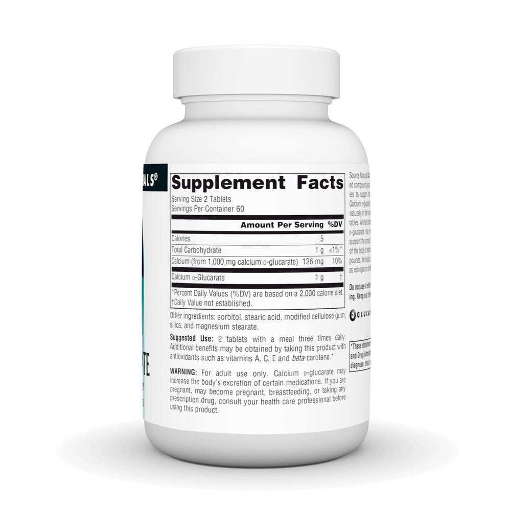 Source Naturals packaging shows calcium D-Glucarate’s natural roots and dosing.