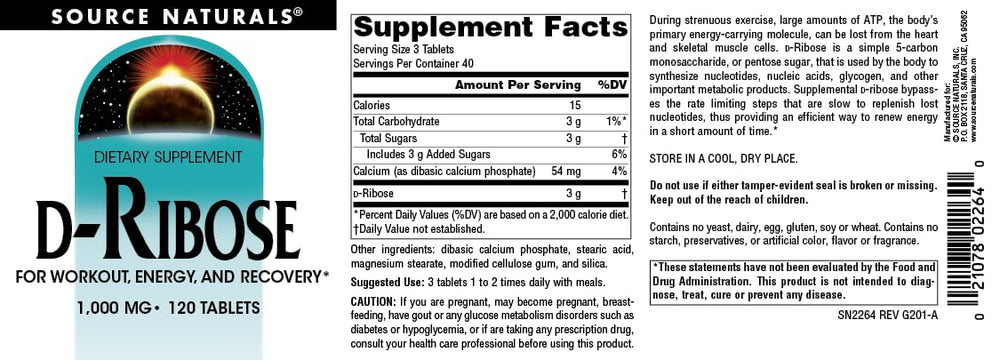 Source Naturals D-Ribose serving scoop with tablets for daily use