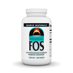 Source Naturals FOS 1000 mg bottle front label signals gut-supporting benefits.