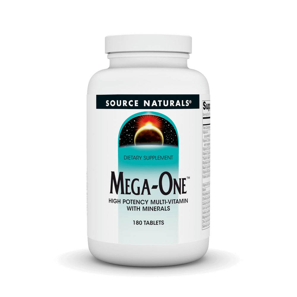 Source Naturals Mega-One bottle front, a complete daily multivitamin for overall wellness.