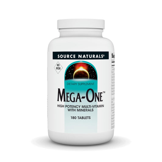 Source Naturals Mega-One tablet close-up for daily vitality support.