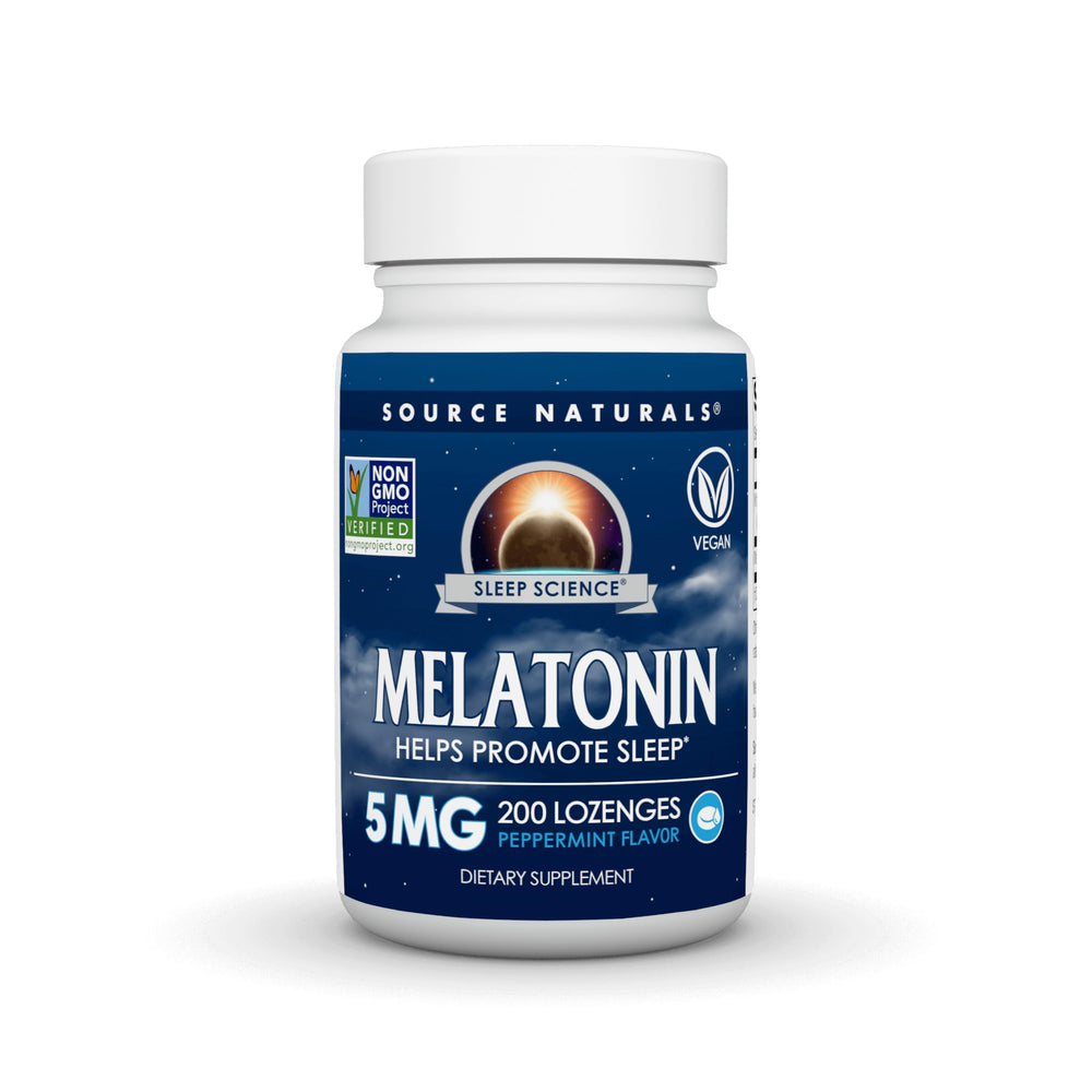 Source Naturals Melatonin peppermint lozenges packaging shown for sleep support