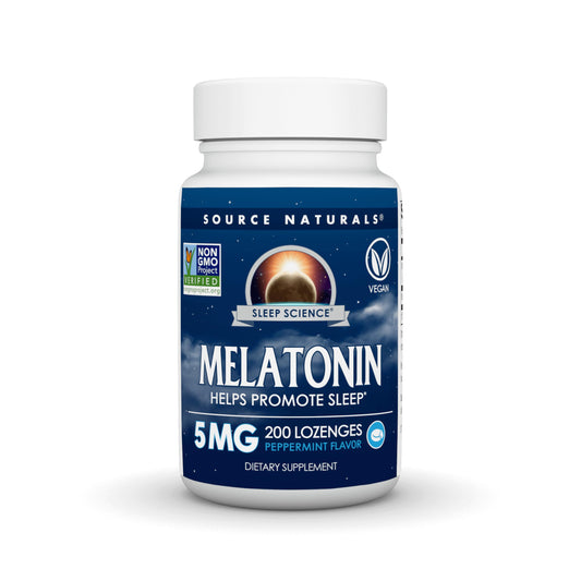 Source Naturals Melatonin peppermint lozenges packaging shown for sleep support