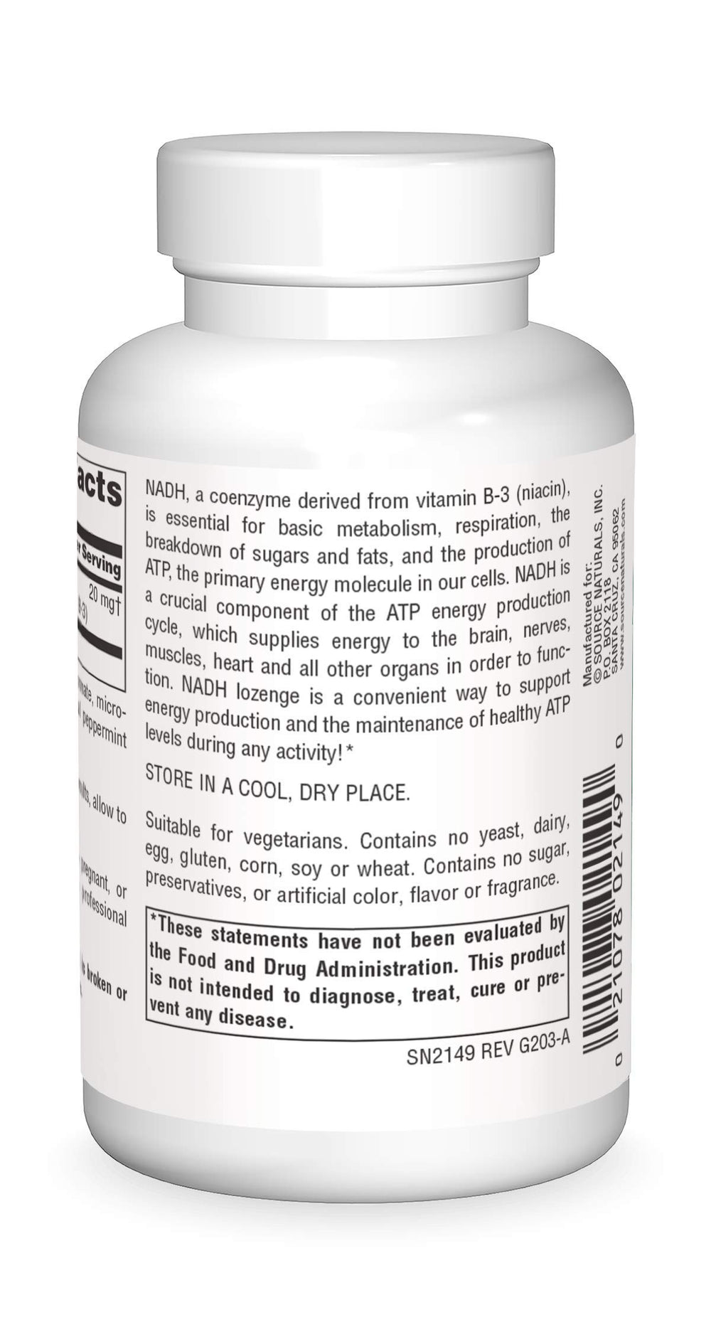 Source Naturals NADH lozenges close-up for compact energy support.
