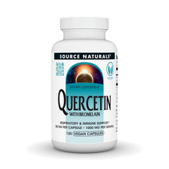 Source Naturals Quercetin with Bromelain bottle front supports respiratory comfort.