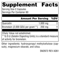 Source Naturals Quercetin with Bromelain capsules close-up suggest potency and capsule formulation.