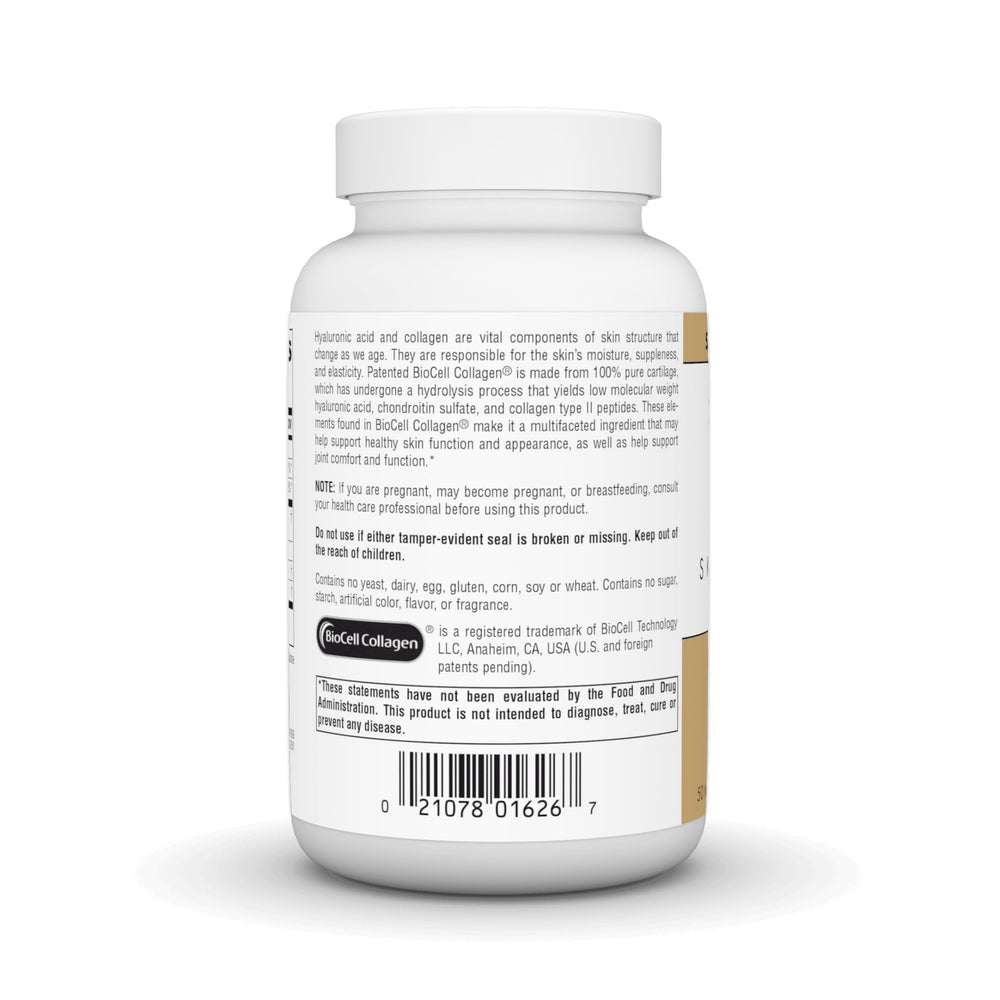 Source Naturals Skin Eternal Hyaluronic Acid label highlights BioCell Collagen and ingredients.