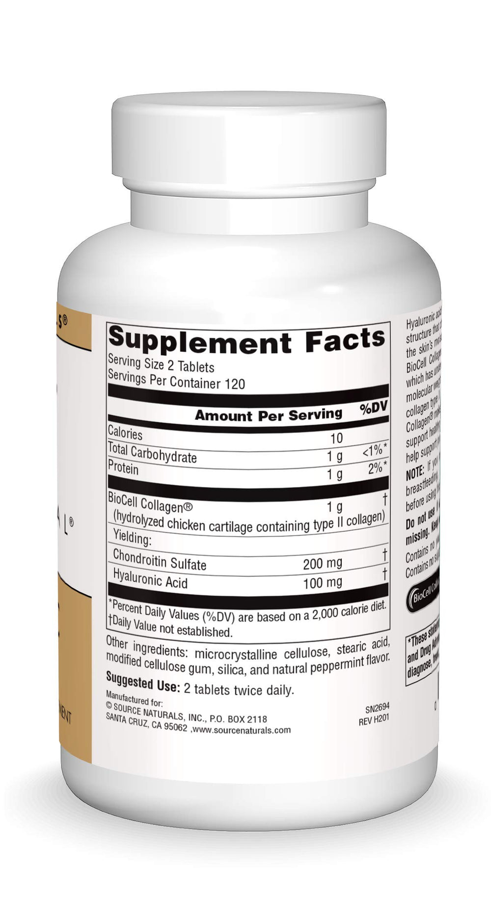 Source Naturals Skin Eternal Hyaluronic Acid tablets close-up for daily skin and joint support.