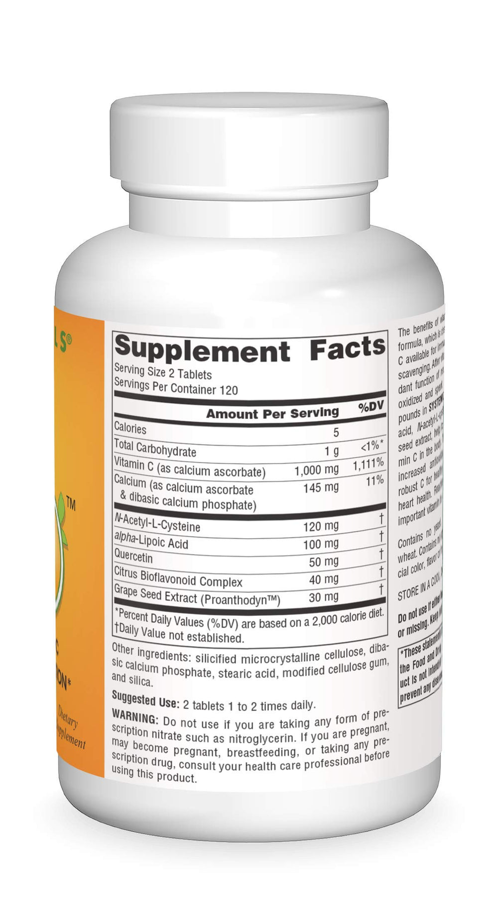 Source Naturals Systemic C label detail emphasizing antioxidant benefits