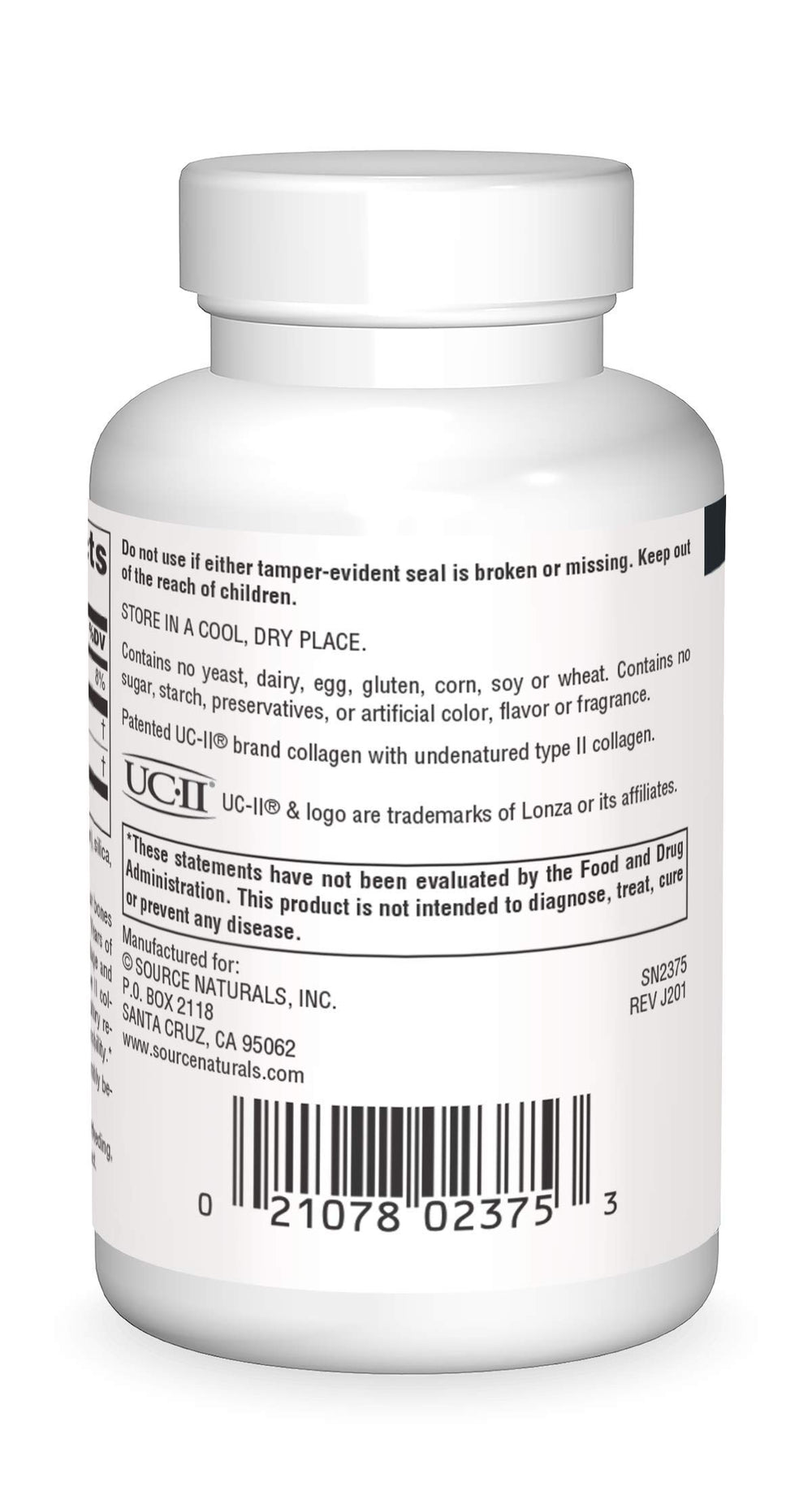 Source Naturals UC-II bottle back label hints at immune support context.