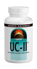 Source Naturals UC-II bottle with cap demonstrates simple empty-stomach routine.