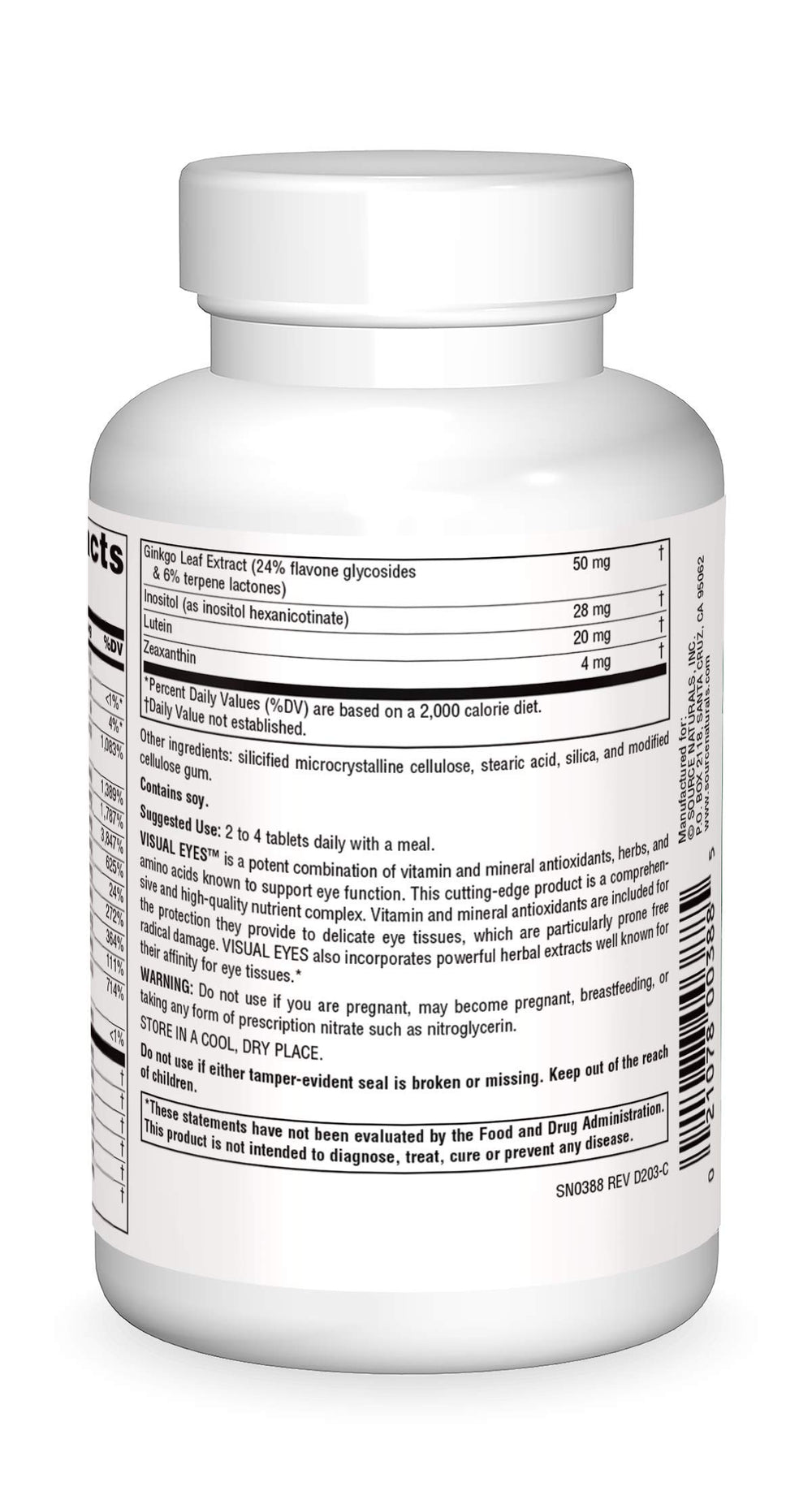 Source Naturals Visual Eyes label reveals key antioxidants and herbal ingredients.