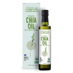 SOW Seeds of Wellness Organic Chia Seed Oil bottle for pure oil in dressings and smoothies.