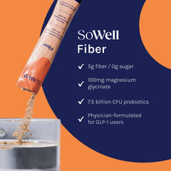 SoWell GLP-1 Fiber Apple Cinnamon Drink Mix being poured into a glass for a smooth shake