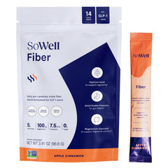 SoWell GLP-1 Fiber Apple Cinnamon Drink Mix packaging shown for daily digestive support