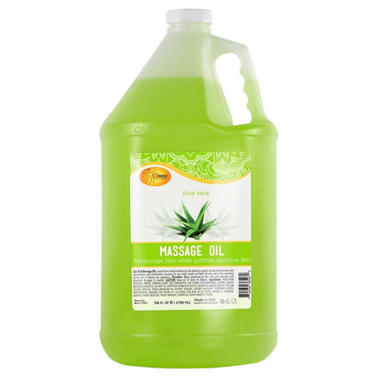 SPA REDI Aloe Vera massage oil bottle pour for calming skin and hydration.