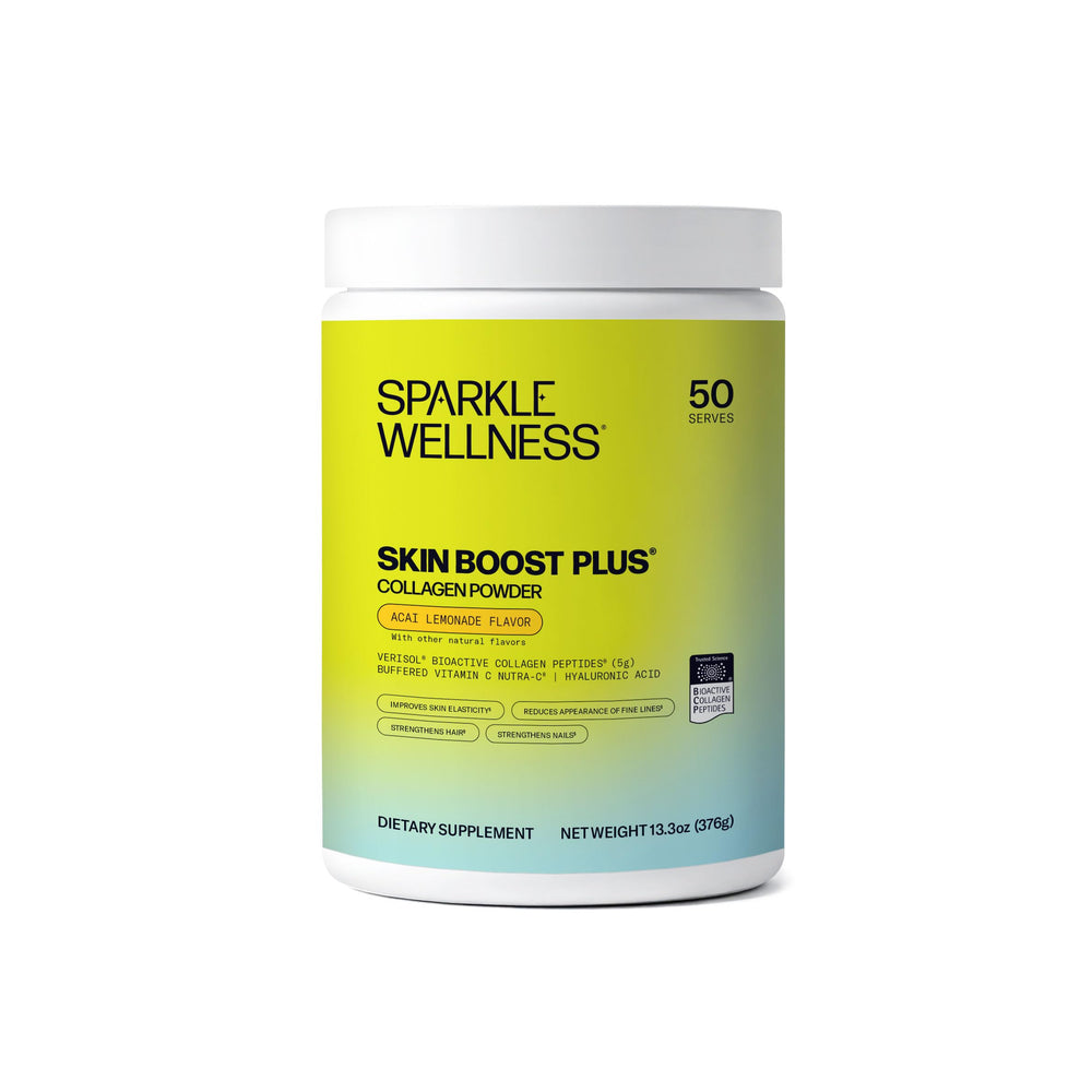 Sparkle Wellness Verisol collagen powder bottle promoting skin support.