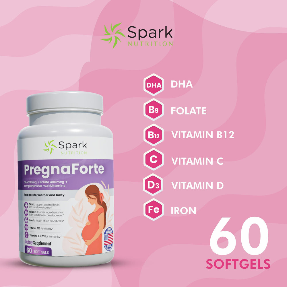 Pregnaforte capsule closeup showing individual prenatal vitamins